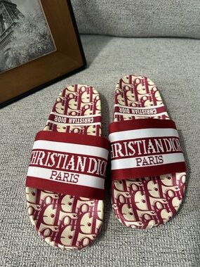 Burgundy & Cream Logo Slide Sandals